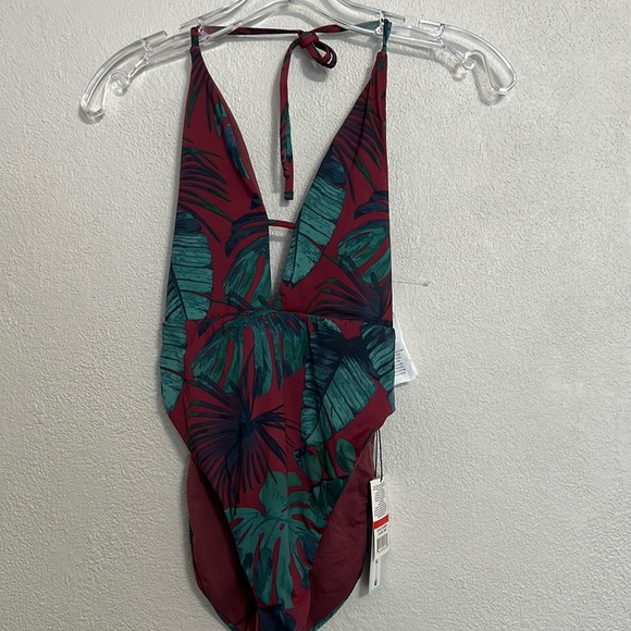 NWT Bikini Lab Palm Leaf Plunge Halter One Piece SwimSuit Size XS - Picture 3 of 7